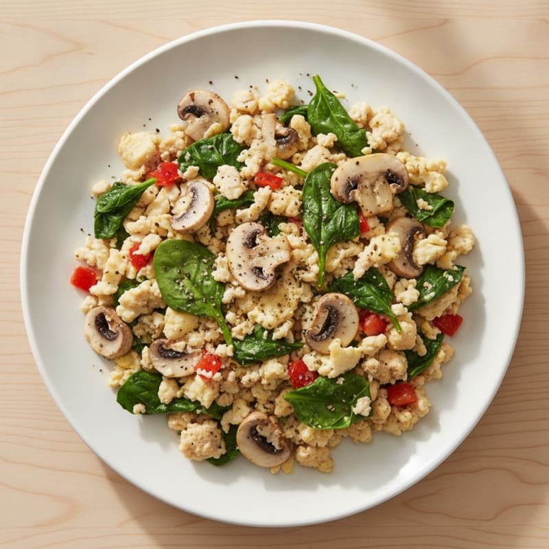Egg White and Turkey Spinach Scramble with Sautéed Mushrooms