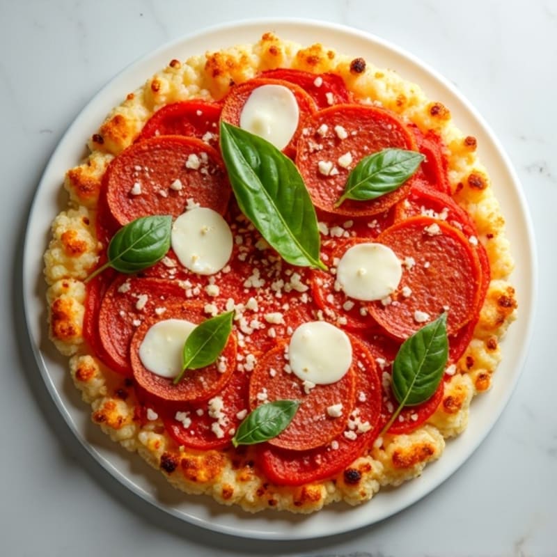 Crispy Cauliflower Crust Pizza with Lean Ground Turkey and Turkey Pepperoni