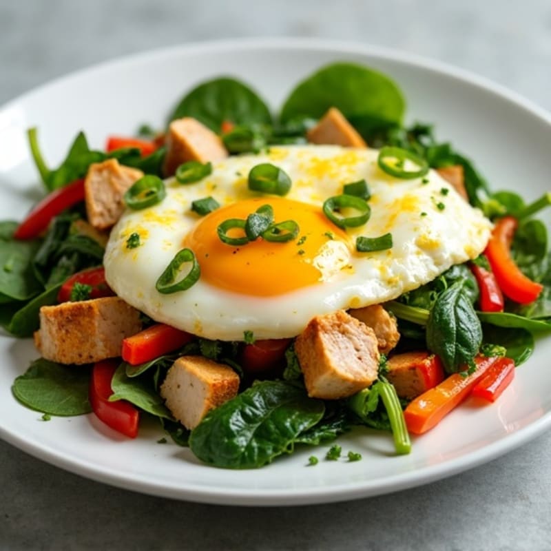 Egg White and Turkey Spinach Scramble with Sautéed Peppers