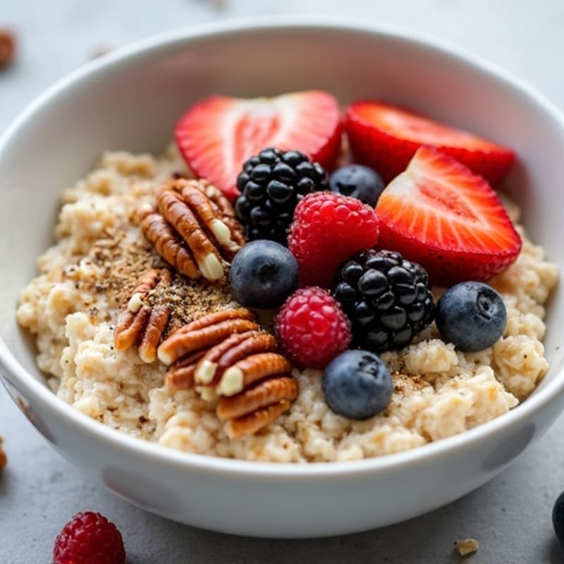 Creamy Brown Sugar Oatmeal with Berries and Toasted Pecans