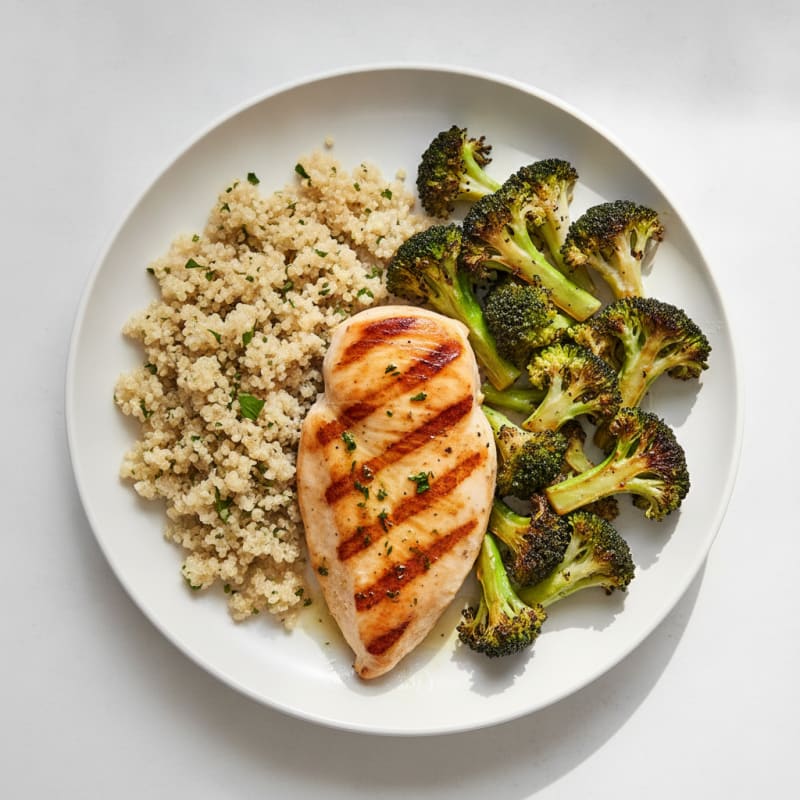 Grilled Chicken Breast with Roasted Broccoli and Quinoa