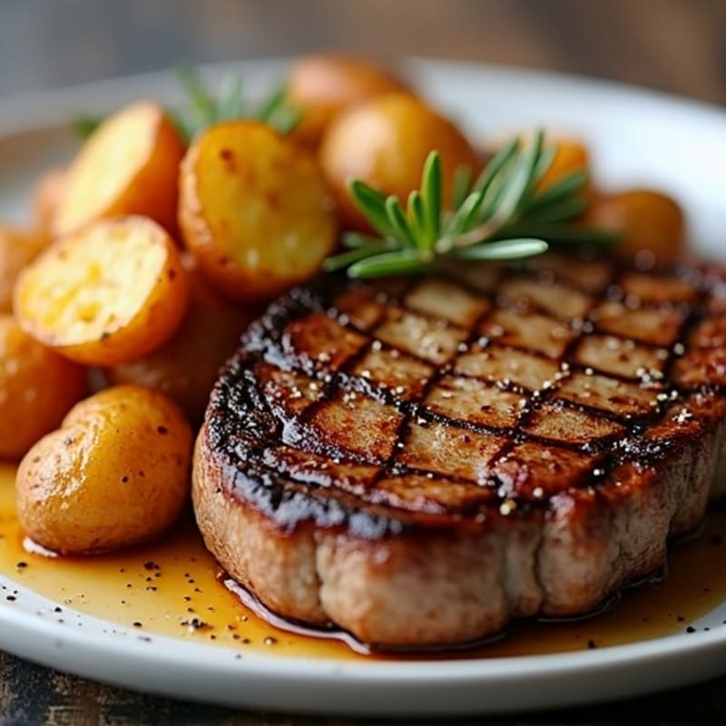 Pan-Seared Steak with Crispy Garlic Roasted Potatoes