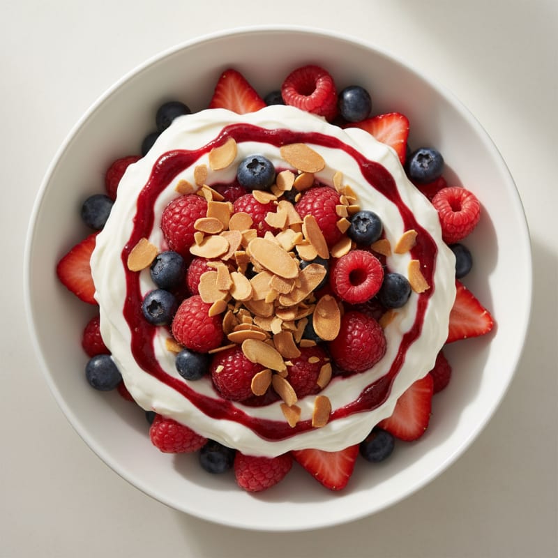 Greek Yogurt Protein Parfait with Mixed Berries and Almonds