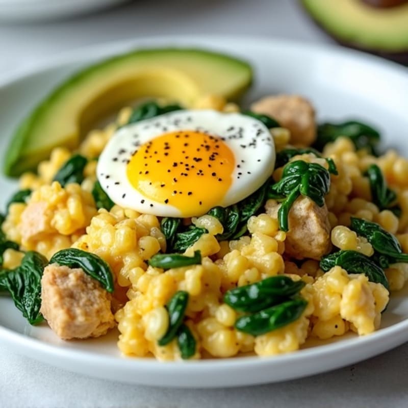 Egg White and Turkey Spinach Scramble with Cottage Cheese
