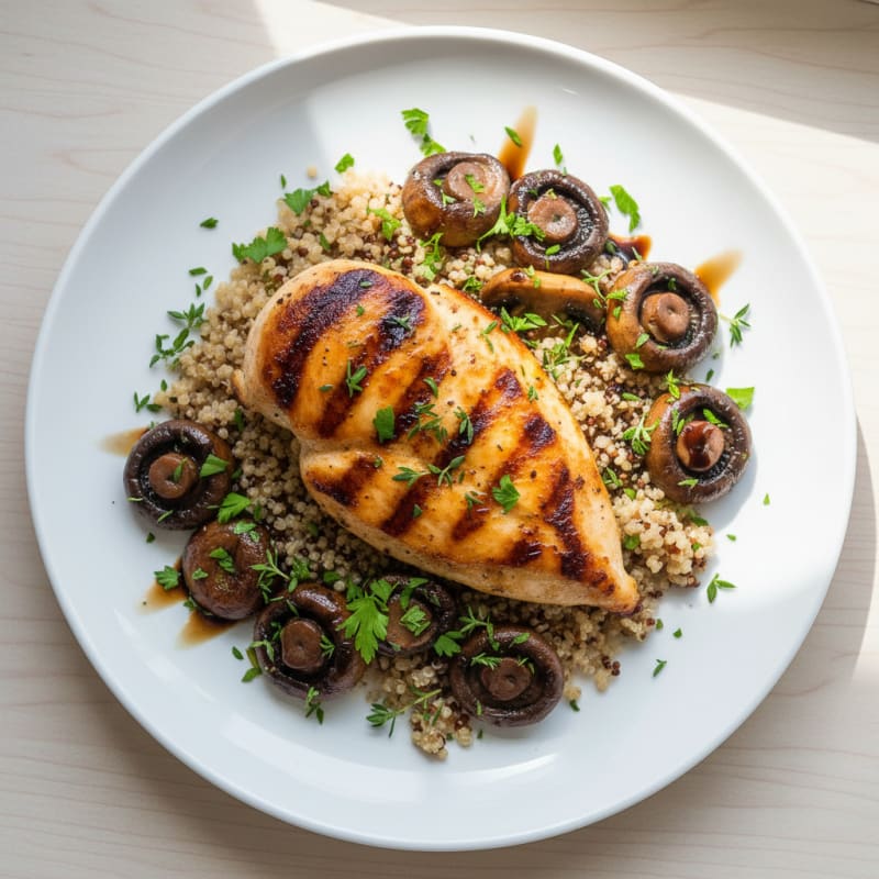 Grilled Chicken Breast with Quinoa and Roasted Mushrooms