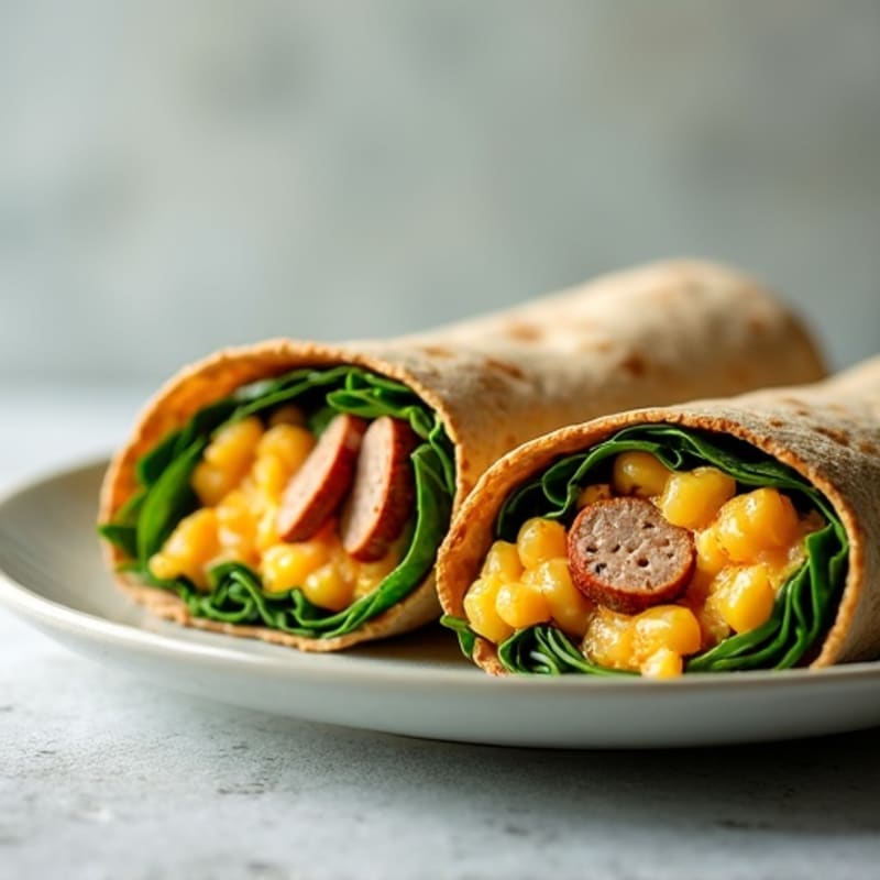 Scrambled Egg White and Chicken Sausage Wrap with Spinach