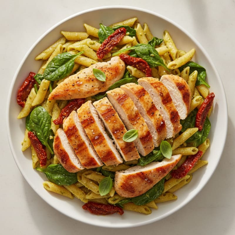Pesto Chicken Pasta with Sun-Dried Tomatoes