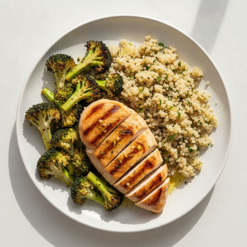 Grilled Chicken Breast with Roasted Broccoli and Quinoa