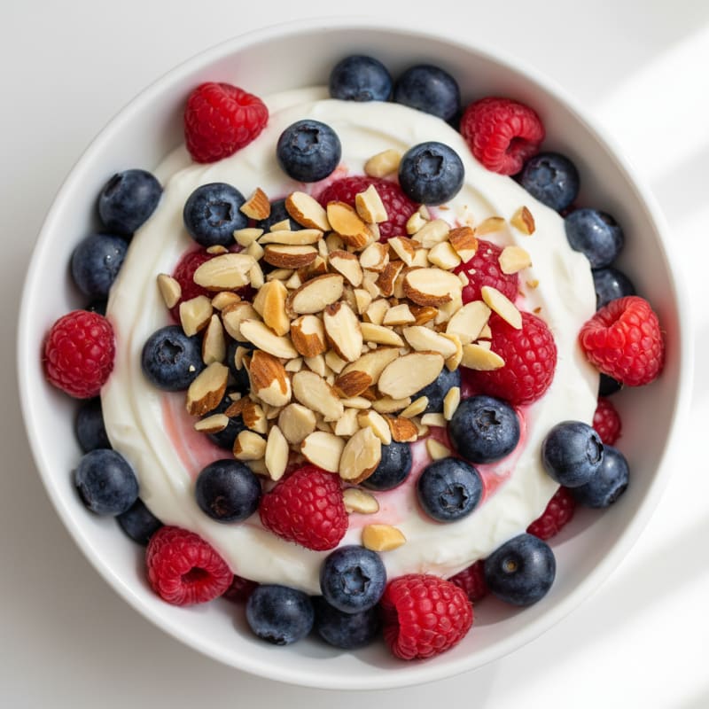 Greek Yogurt Protein Parfait with Mixed Berries and Almonds