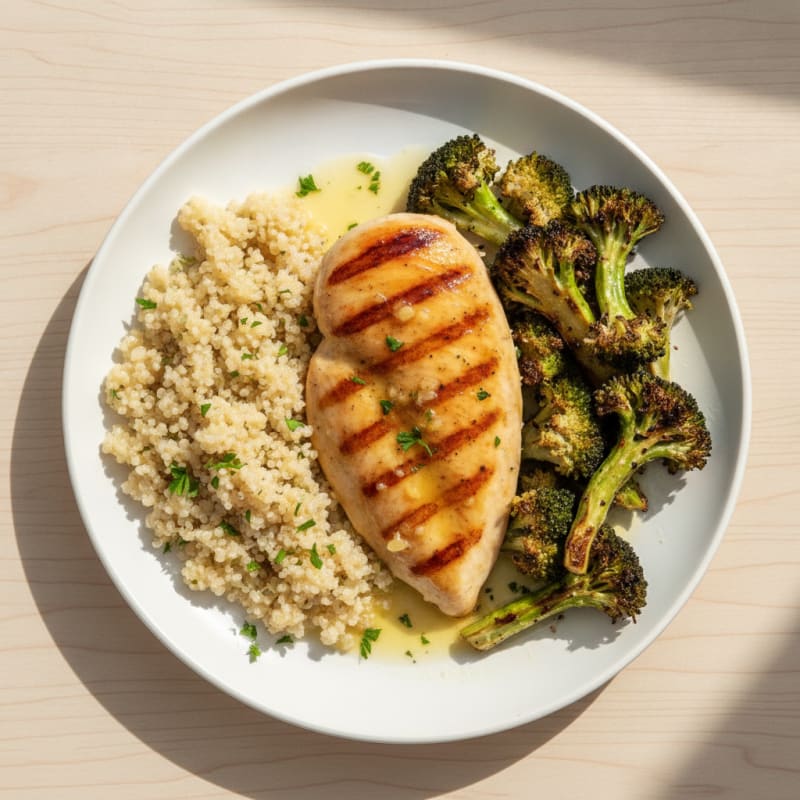 Grilled Chicken Breast with Quinoa and Roasted Broccoli