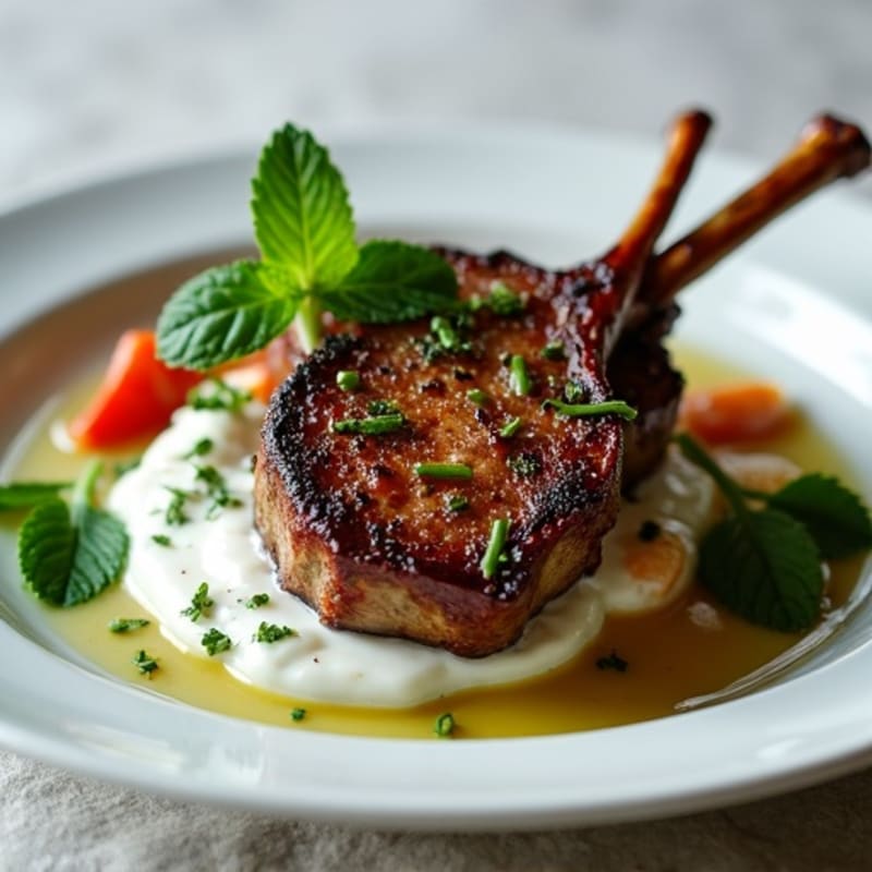Herb-Crusted Pan-Seared Lamb Chops with Mint