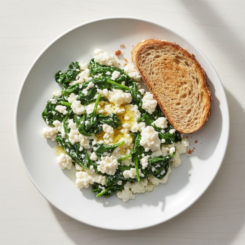 Egg White and Cottage Cheese Scramble with Sautéed Spinach