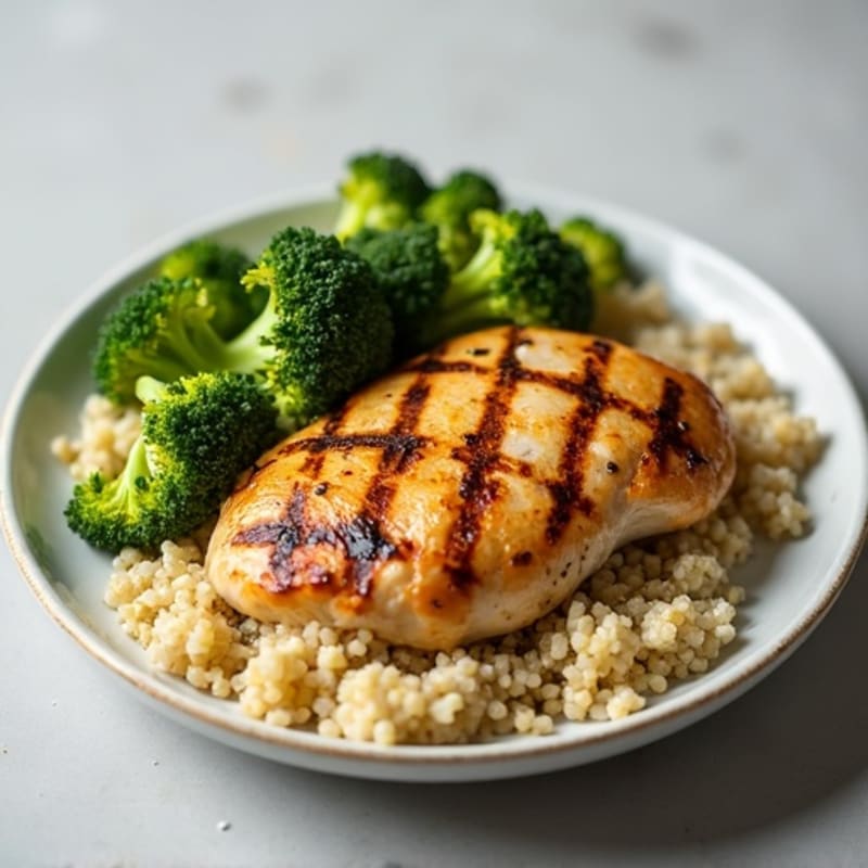 Grilled Chicken Breast with Quinoa and Roasted Broccoli