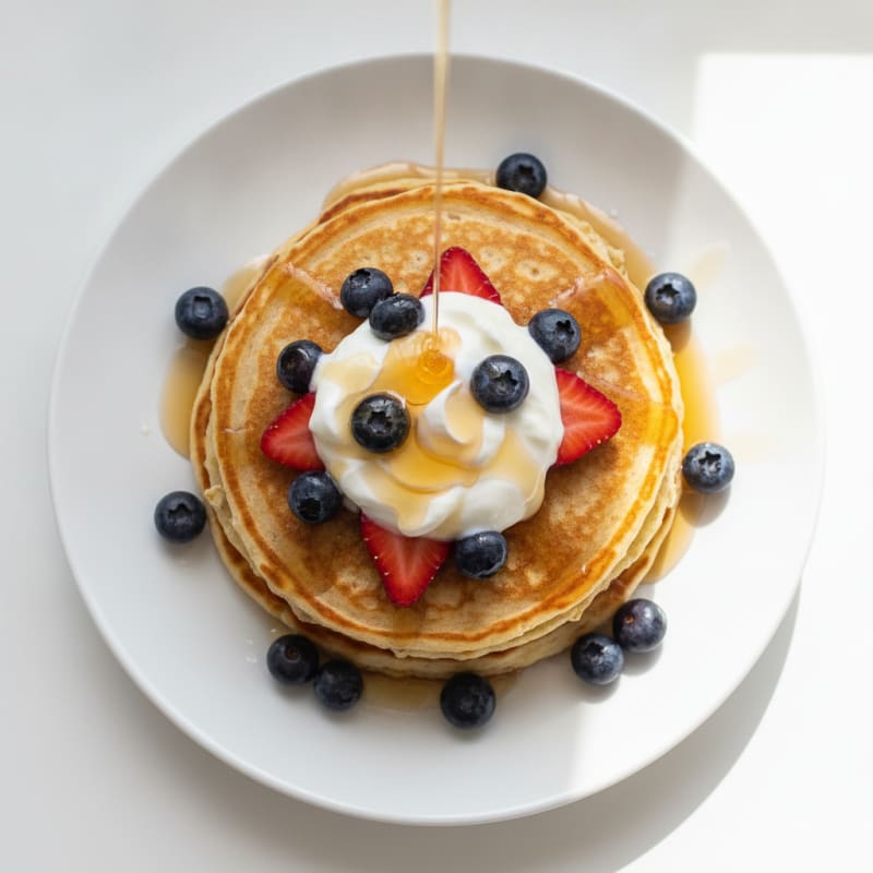 Cottage Cheese Protein Pancakes with Greek Yogurt and Berries