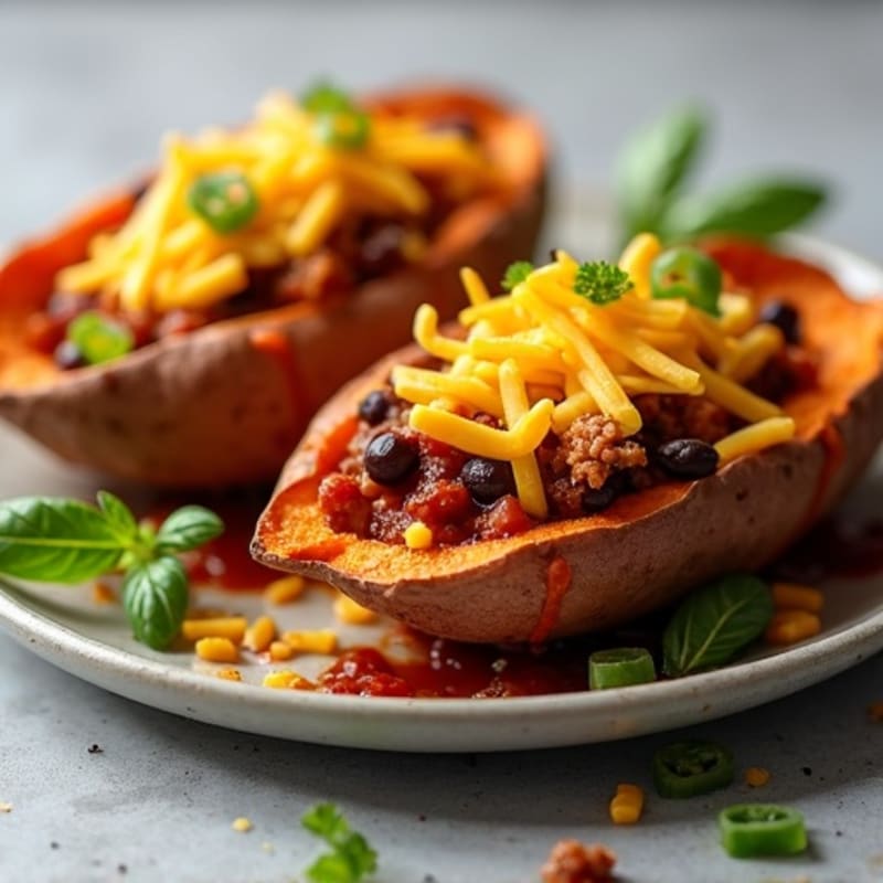 Sweet Potato Chili Cheese Boats