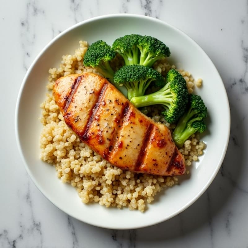 Grilled Chicken Breast with Quinoa and Steamed Broccoli