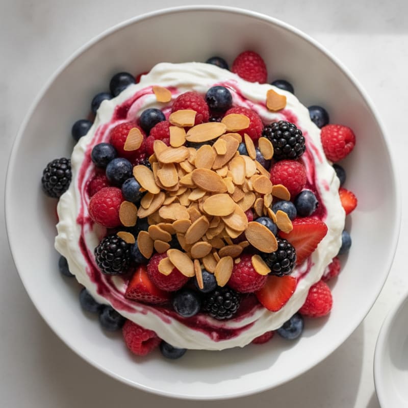 Greek Yogurt Protein Parfait with Mixed Berries and Almonds