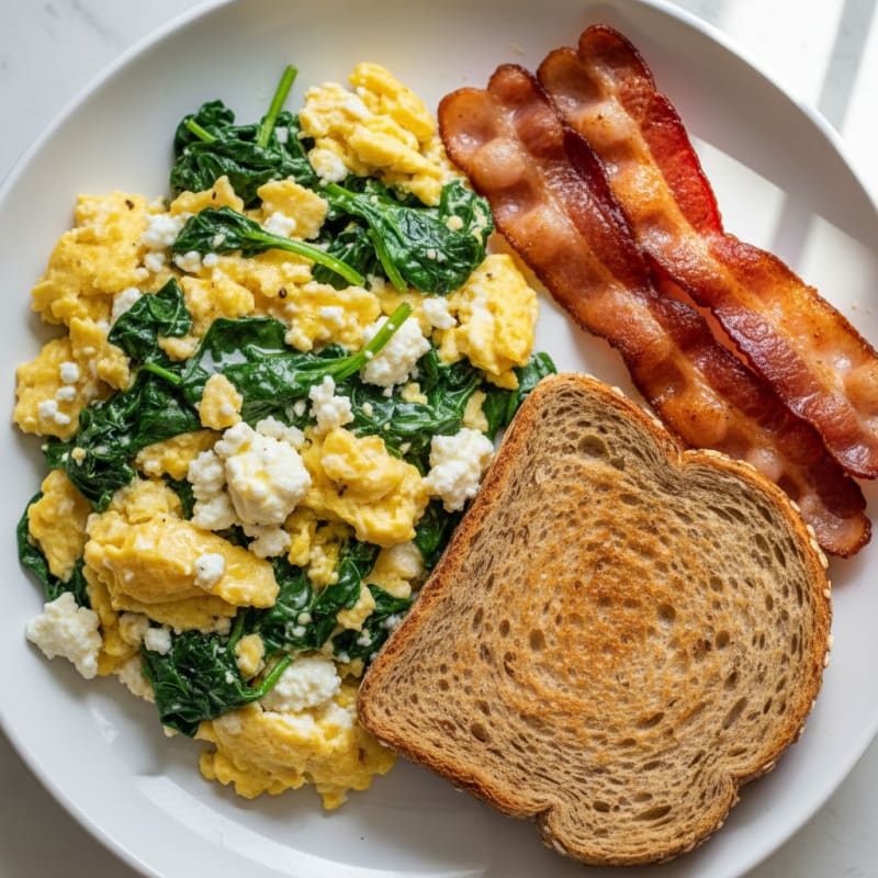 Cottage Cheese Scramble with Spinach and Turkey Bacon