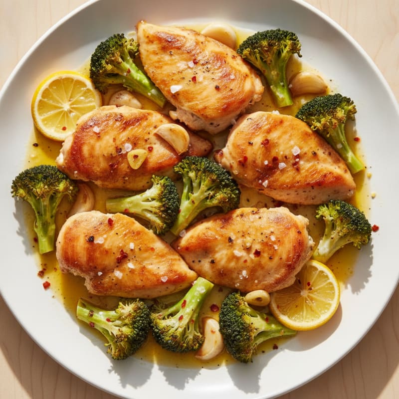 Lemon Garlic Roasted Broccoli and Chicken