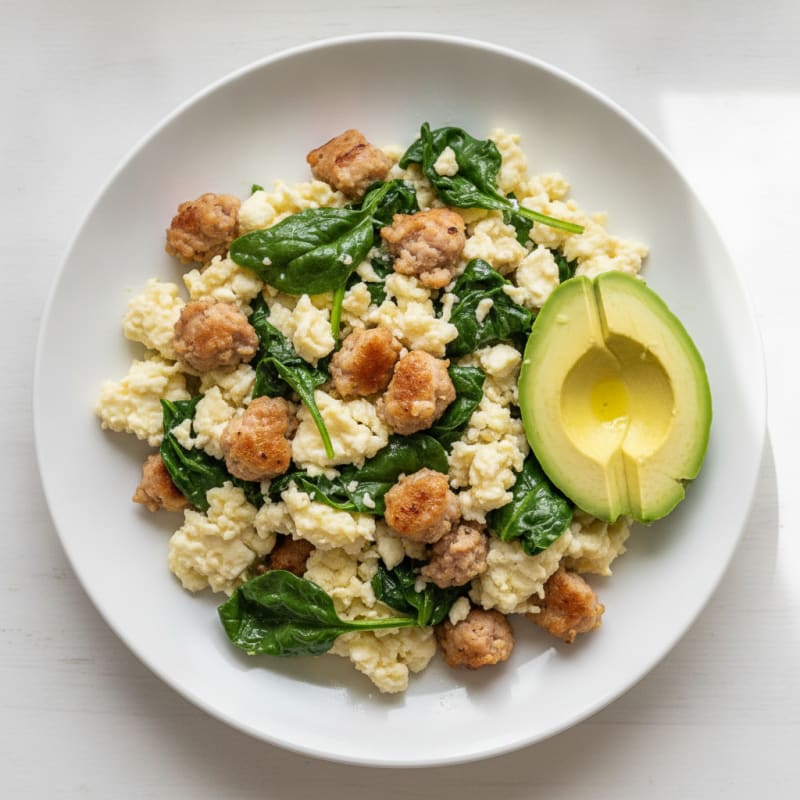Egg White Scramble with Turkey Sausage and Spinach
