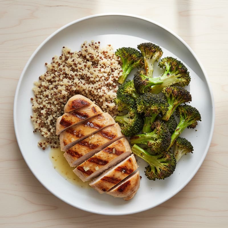 Grilled Chicken Breast with Roasted Broccoli and Quinoa