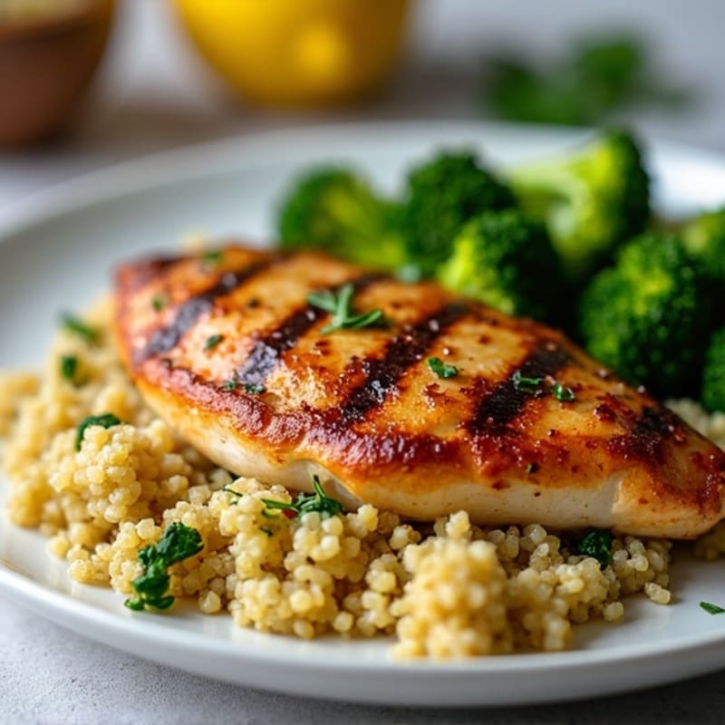 Grilled Chicken Breast with Quinoa and Roasted Broccoli