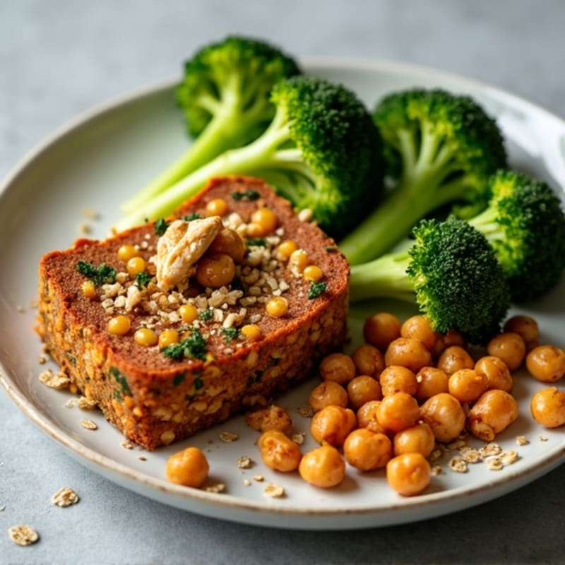 Lentil Walnut Protein Loaf with Roasted Broccoli and Chickpeas