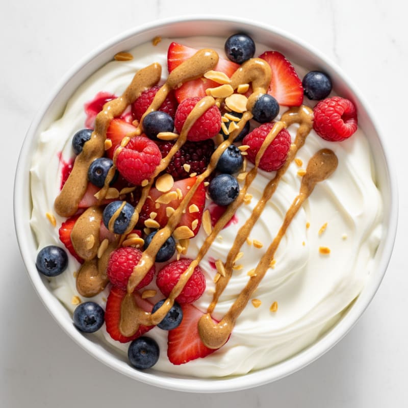 Greek Yogurt Protein Bowl with Mixed Berries and Almond Butter