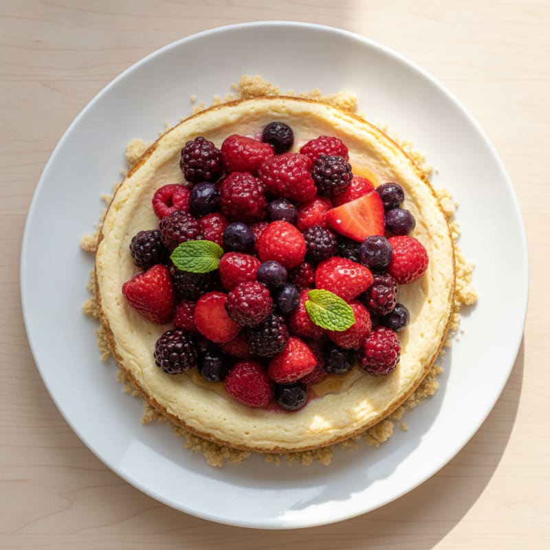 Silky Greek Yogurt Protein Cheesecake with Mixed Berries