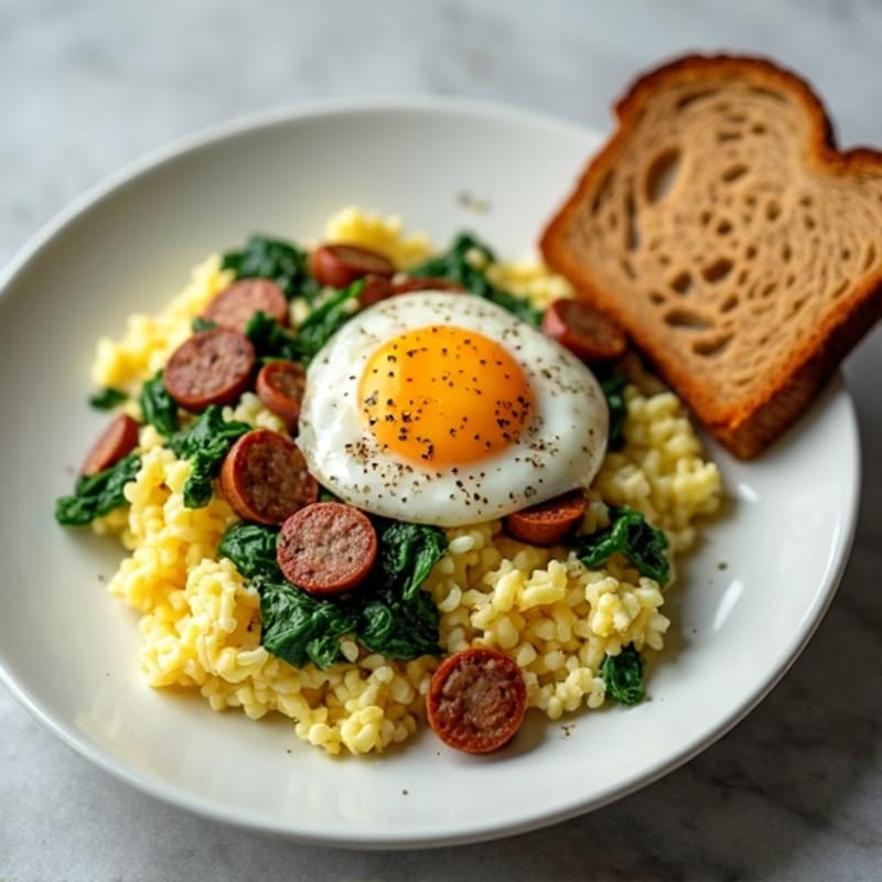 Egg White and Spinach Scramble with Turkey Sausage