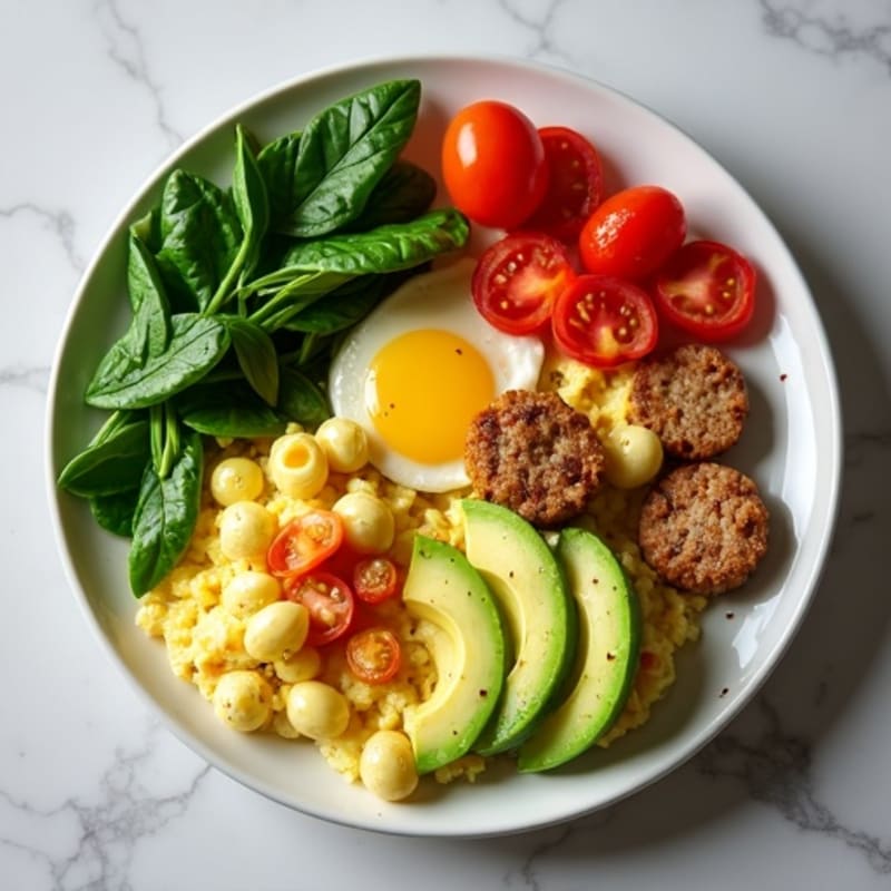 Egg White and Turkey Sausage Scramble with Spinach and Tomatoes