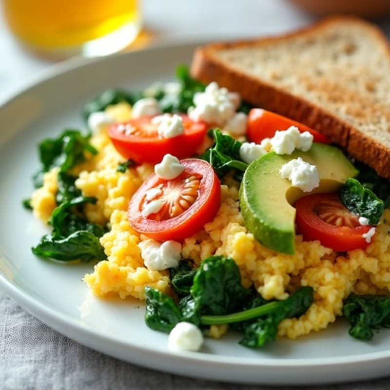 Egg White Spinach Scramble with Cottage Cheese and Tomato