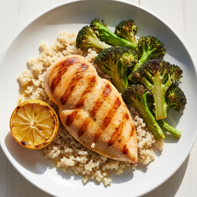 Grilled Chicken Breast with Quinoa and Roasted Broccoli