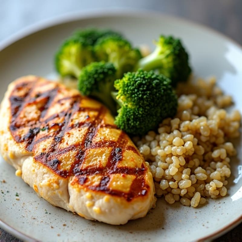 Grilled Chicken Breast with Quinoa and Roasted Broccoli
