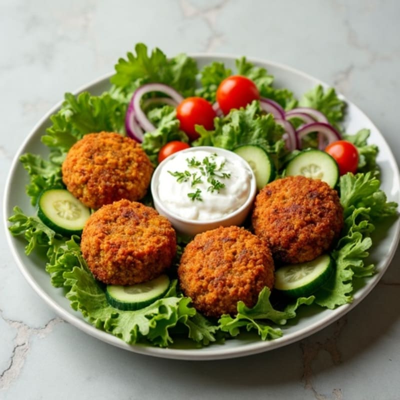 Crispy Baked Falafel with Creamy Tahini Sauce and Fresh Herb Salad