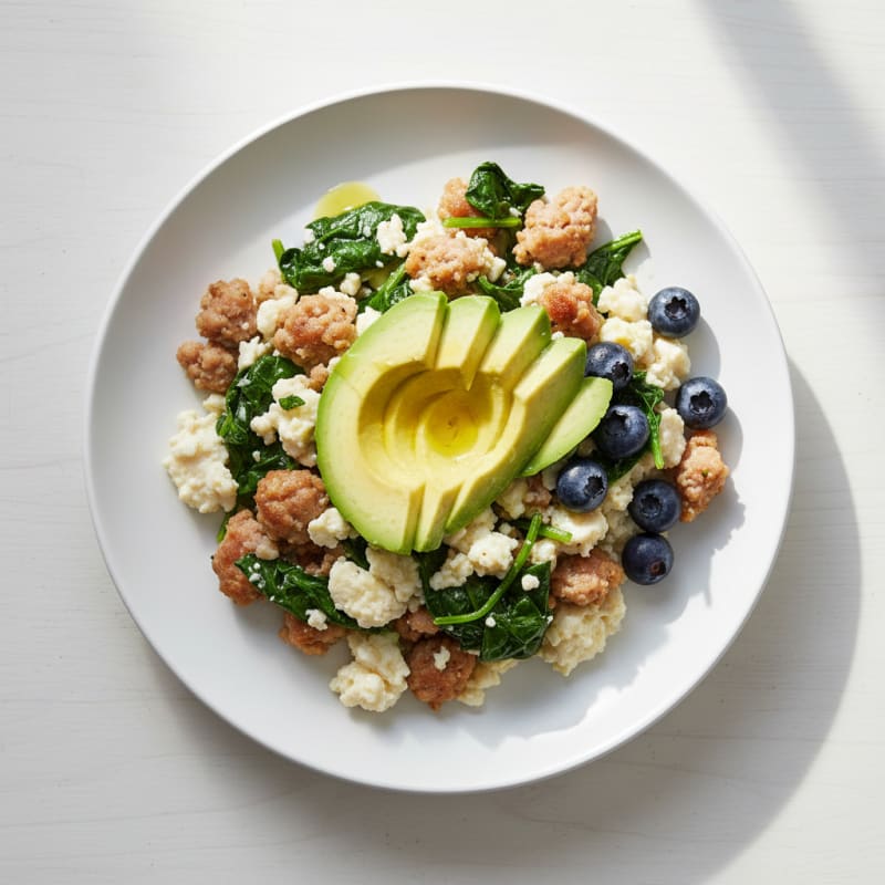 Egg White and Turkey Sausage Scramble with Spinach
