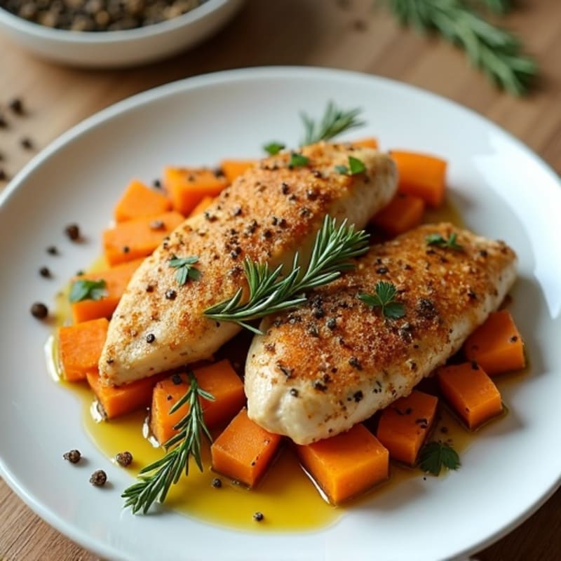Herb-Crusted Baked Chicken with Roasted Sweet Potato