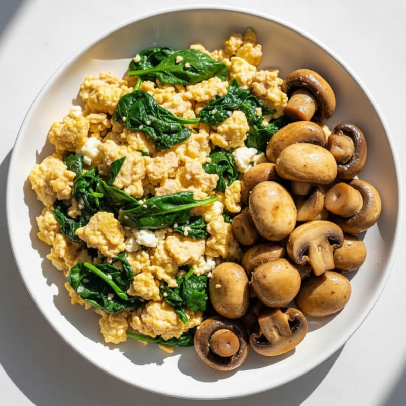 Egg White and Turkey Spinach Scramble with Sautéed Mushrooms