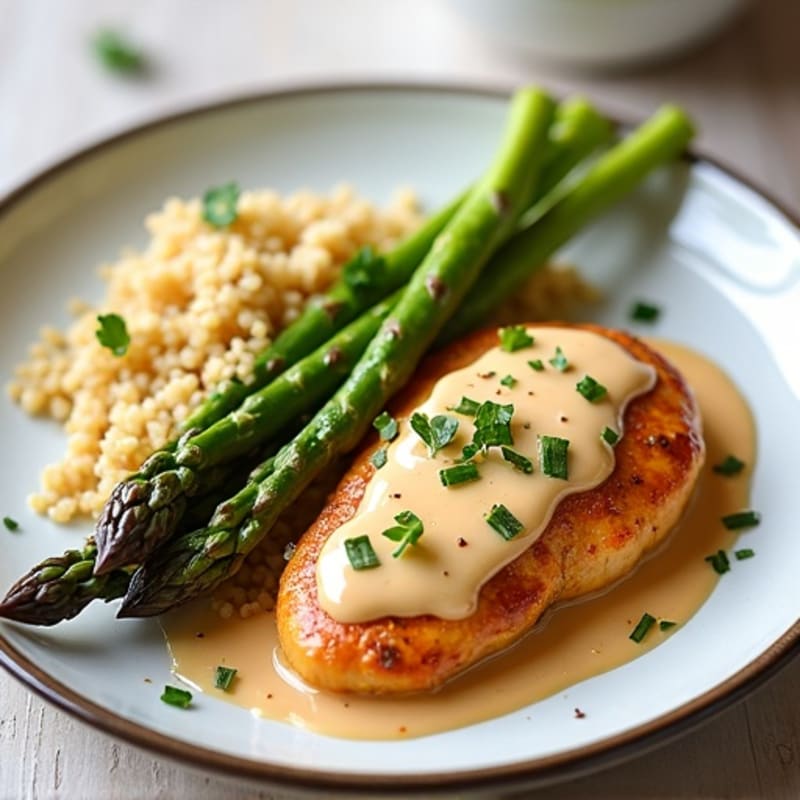 Healthy Creamy Spiced Chicken with Roasted Asparagus