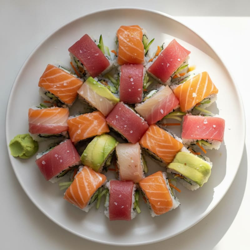 Rainbow Sushi Rolls with Wasabi