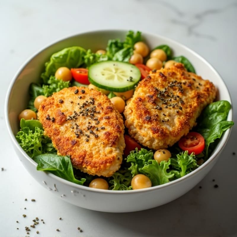 Crispy Lemon-Herb Chicken and Chickpea Salad Bowl