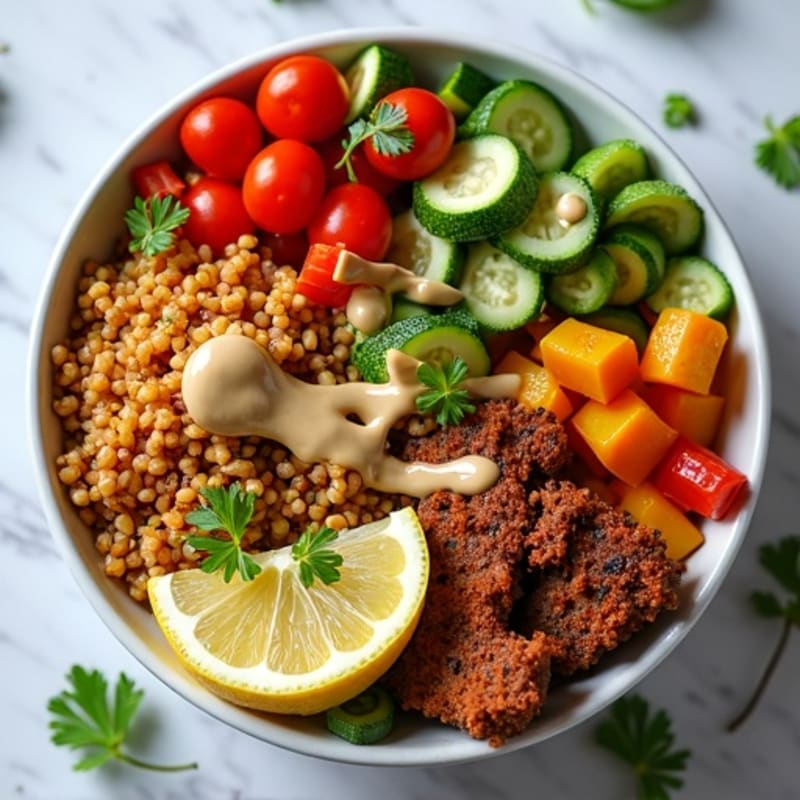 Crispy Lentil and Quinoa Power Bowl with Roasted Vegetables