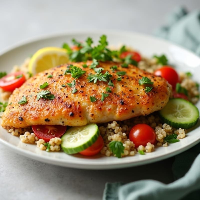 Crispy Chicken Breast with Lemon Herb Quinoa Salad