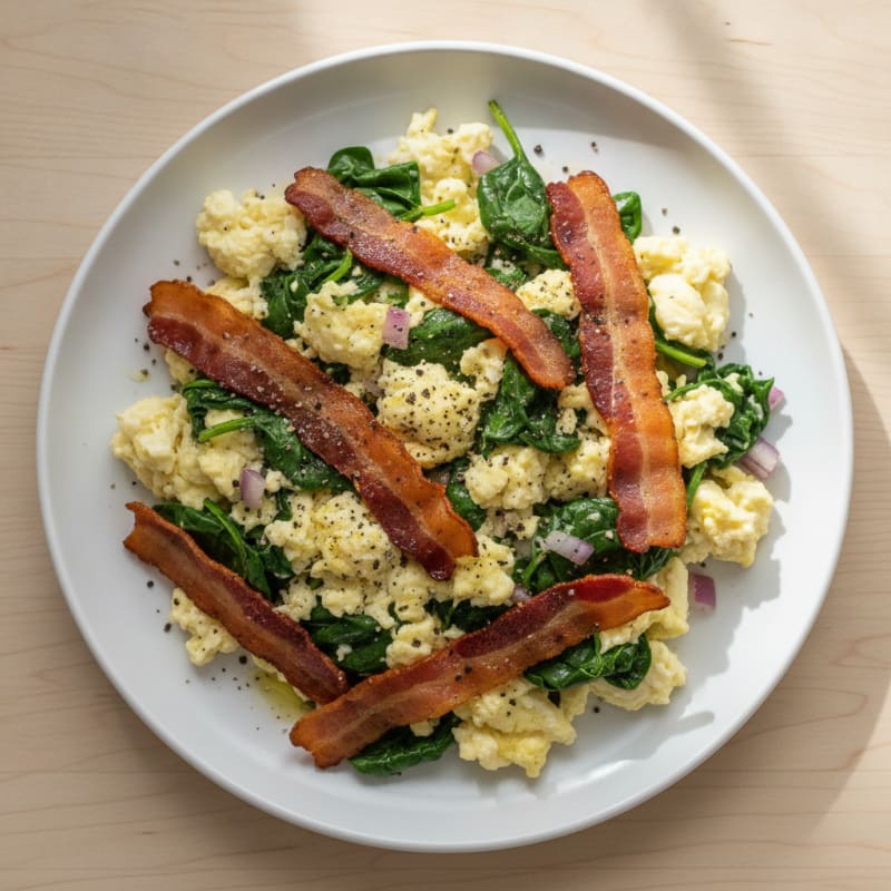 Egg White Spinach Scramble with Turkey Bacon