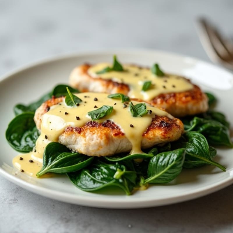 Creamy Garlic Chicken with Wilted Spinach