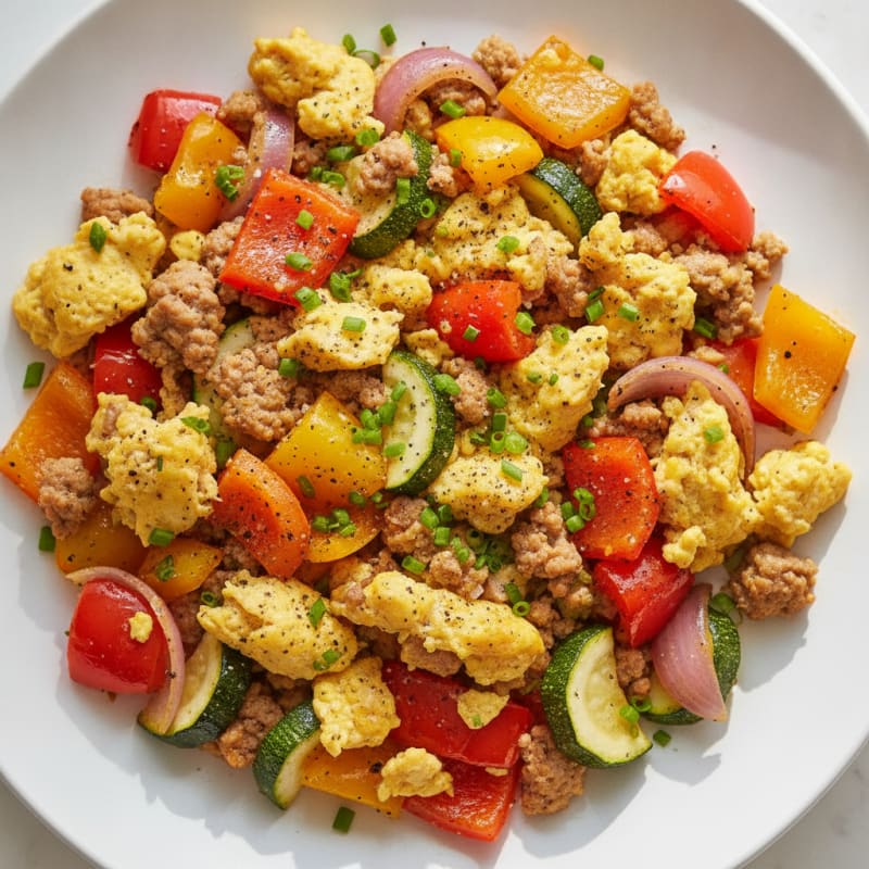 Hearty Scrambled Eggs with Roasted Vegetables