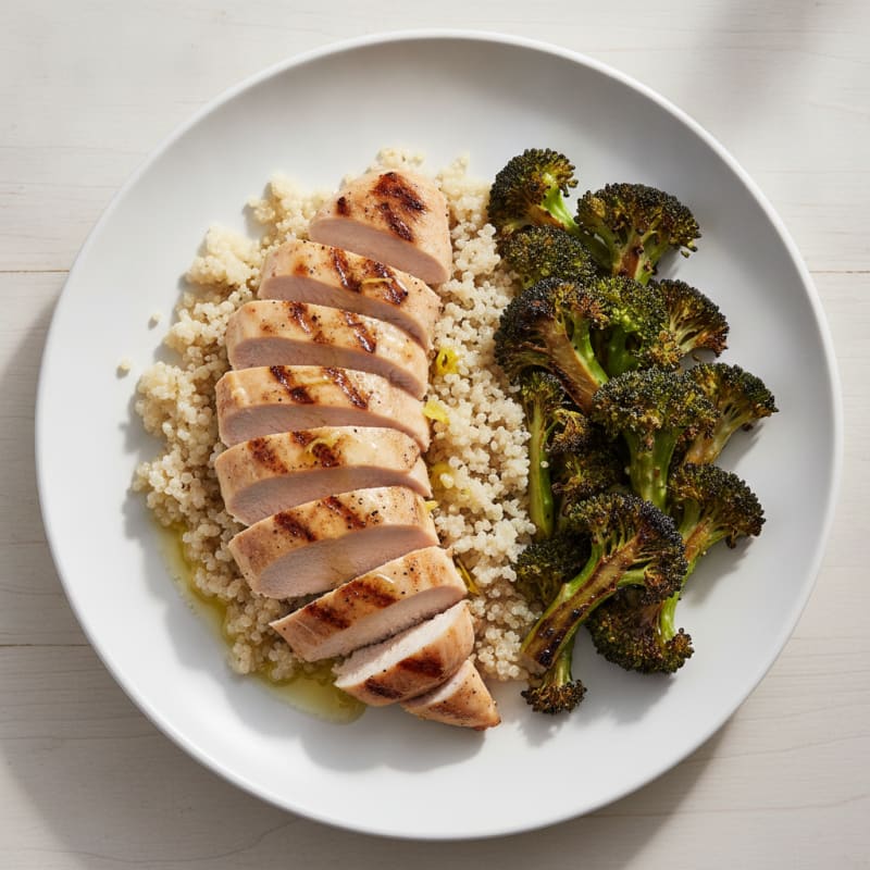Grilled Chicken Breast with Quinoa and Roasted Broccoli