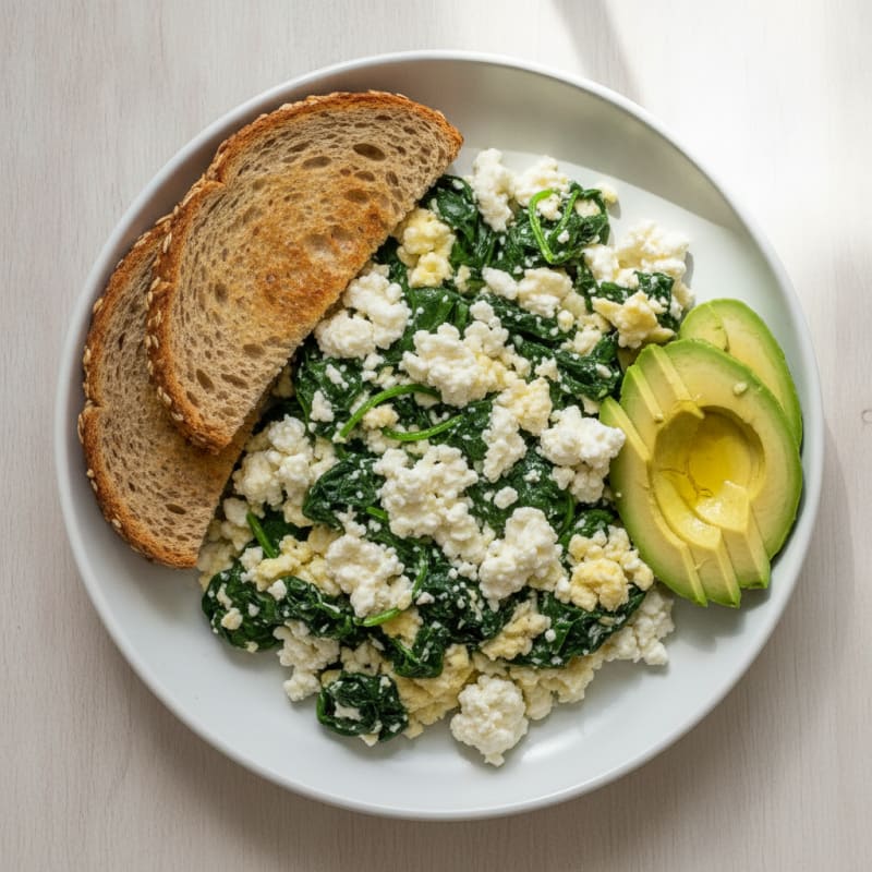 Egg White and Spinach Scramble with Cottage Cheese