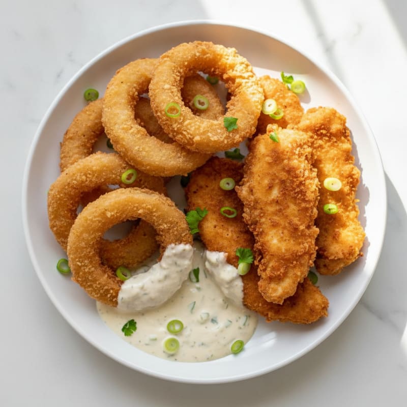 Beer-Battered Onion Rings with Protein Dipping Sauce