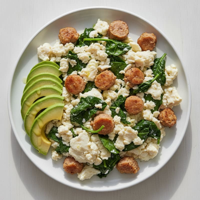Egg White and Turkey Sausage Scramble with Spinach
